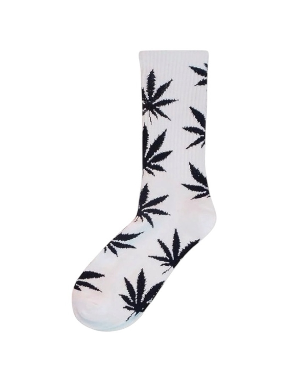 Classic White Huff Socks with Black Leaf Pattern